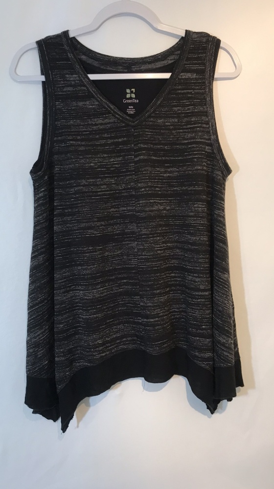 Green Tea Sz Medium Gray Black Lagenlook Top